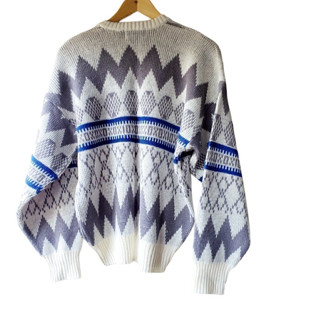 VINTAGE Weekend Aztec White Fleece Retro Coastal Sweater. Size Large - Picture 2 of 7